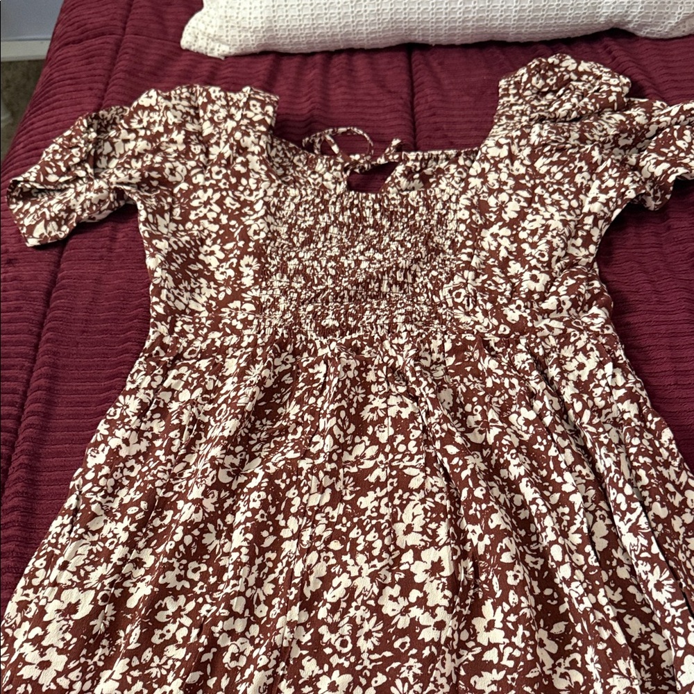 Floral Brown and White Kids Dress